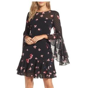 ELIZA J Ruffled Fit & Flare Dress Black/Pink size 14